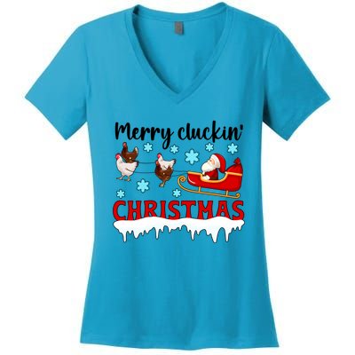 Merry Cluckin Christmas Chicken Owner Xmas Party Chicken Funny Gift Women's V-Neck T-Shirt