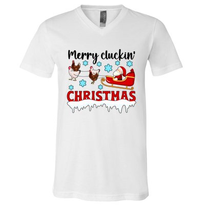 Merry Cluckin Christmas Chicken Owner Xmas Party Chicken Funny Gift V-Neck T-Shirt