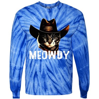 Meowdy Cat Cowboy Tie-Dye Long Sleeve Shirt