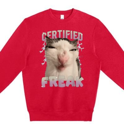 Meme Cat Certified Freak Eat Cement Cursed Cat Premium Crewneck Sweatshirt