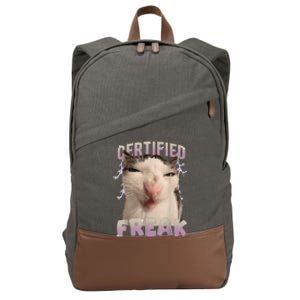 Meme Cat Certified Freak Eat Cement Cursed Cat Cotton Canvas Backpack