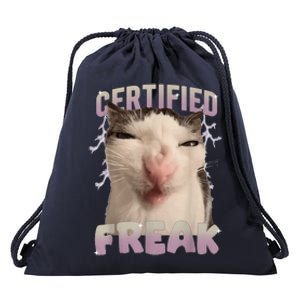 Meme Cat Certified Freak Eat Cement Cursed Cat Drawstring Bag