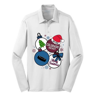 Merry Christmas Colorado Hockey Est 1972 Silk Touch Performance Long Sleeve Polo