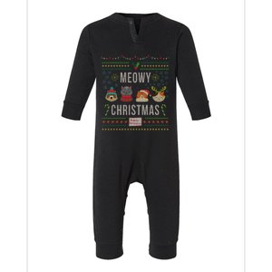 Meowy Christmas Cat Lover Tacky Ugly Christmas Party Gift Infant Fleece One Piece