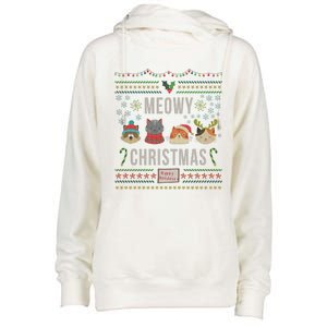 Meowy Christmas Cat Lover Tacky Ugly Christmas Party Gift Womens Funnel Neck Pullover Hood