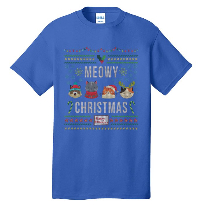 Meowy Christmas Cat Lover Tacky Ugly Christmas Party Gift Tall T-Shirt