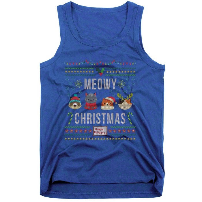 Meowy Christmas Cat Lover Tacky Ugly Christmas Party Gift Tank Top