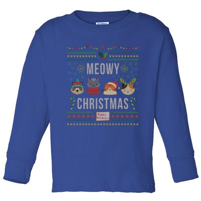 Meowy Christmas Cat Lover Tacky Ugly Christmas Party Gift Toddler Long Sleeve Shirt