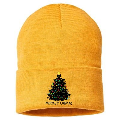 Merry Catmas Cat Christmas Tree Meowy Catmas Gift Sustainable Knit Beanie