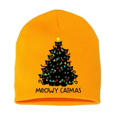 Merry Catmas Cat Christmas Tree Meowy Catmas Gift Short Acrylic Beanie