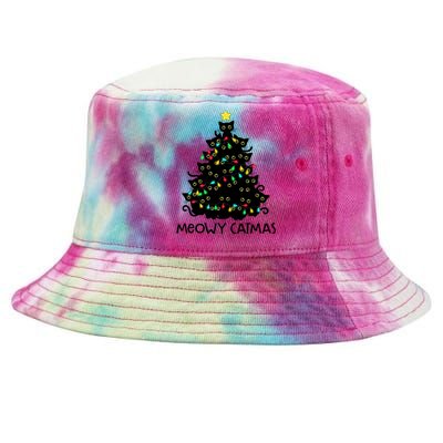 Merry Catmas Cat Christmas Tree Meowy Catmas Gift Tie-Dyed Bucket Hat