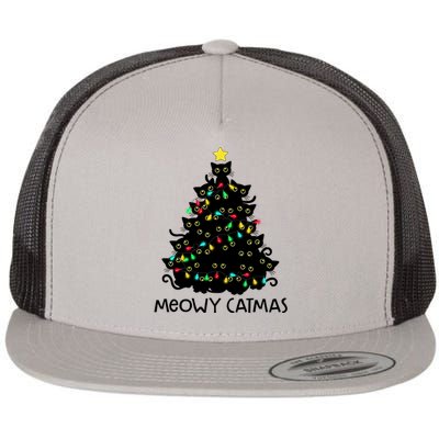 Merry Catmas Cat Christmas Tree Meowy Catmas Gift Flat Bill Trucker Hat