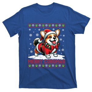 Merry Corgmas Corgi Lights Santa Hat Ugly Xmas Snowflakes Gift T-Shirt