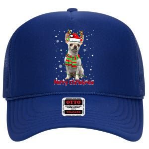 Merry Christmas Cute Chihuahua Dog Xmas Lights Pajama Meaningful Gift High Crown Mesh Back Trucker Hat