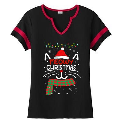 Meowy Catmas Cat Christmas Funny Xmas Girl Boy Gifts Ladies Halftime Notch Neck Tee