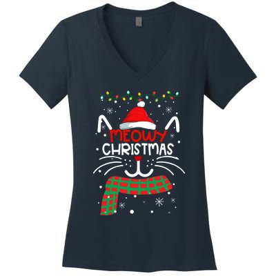 Meowy Catmas Cat Christmas Funny Xmas Girl Boy Gifts Women's V-Neck T-Shirt