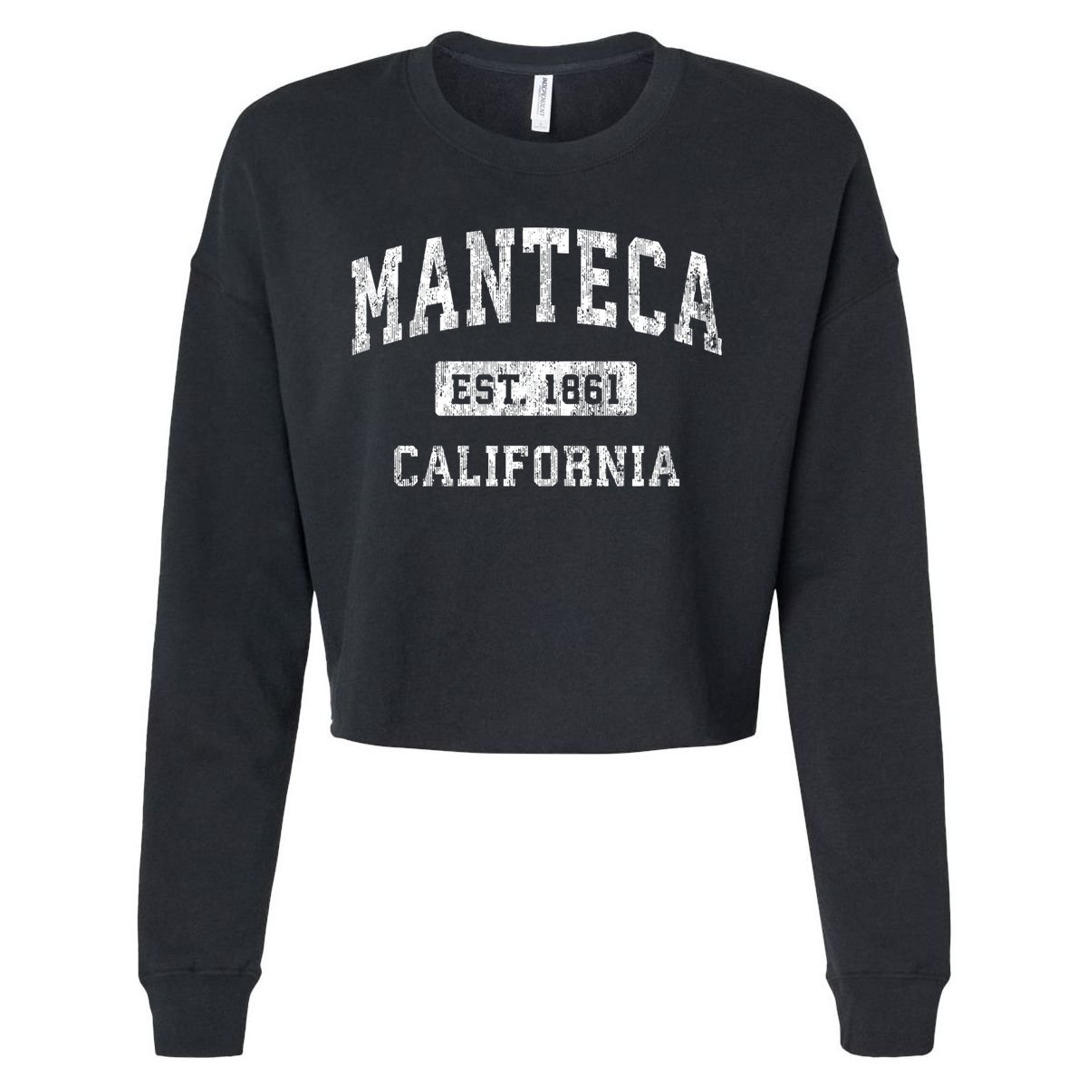 Manteca California Ca Vintage Established Sports Cropped Pullover Crew