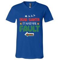 Matching Christmas Couples Gift Dear Santa It Was Her Fault Meaningful Gift V-Neck T-Shirt