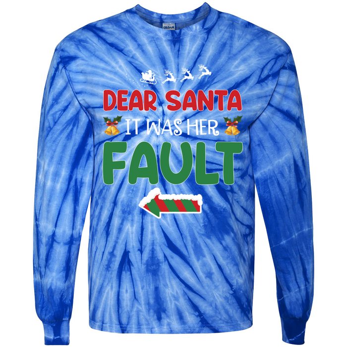 Matching Christmas Couples Gift Dear Santa It Was Her Fault Meaningful Gift Tie-Dye Long Sleeve Shirt