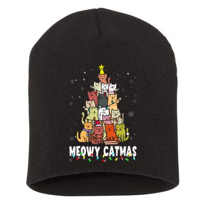 Meowy Catmas Cat Christmas Tree Xmas  Short Acrylic Beanie