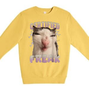 Meme Cat Certified Freak Eat Cement Cursed Cat Funny Premium Crewneck Sweatshirt