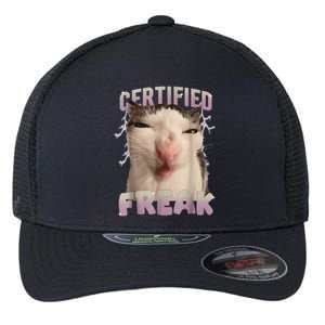 Meme Cat Certified Freak Eat Cement Cursed Cat Funny Flexfit Unipanel Trucker Cap