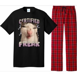 Meme Cat Certified Freak Eat Cement Cursed Cat Funny Pajama Set