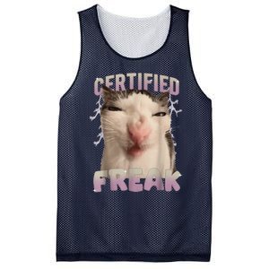 Meme Cat Certified Freak Eat Cement Cursed Cat Funny Mesh Reversible Basketball Jersey Tank