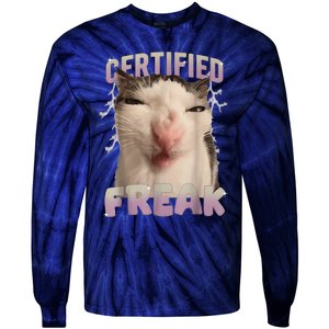 Meme Cat Certified Freak Eat Cement Cursed Cat Funny Tie-Dye Long Sleeve Shirt