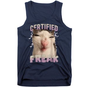 Meme Cat Certified Freak Eat Cement Cursed Cat Funny Tank Top