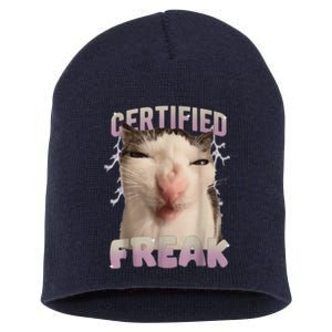 Meme Cat Certified Freak Eat Cement Cursed Cat Funny Short Acrylic Beanie