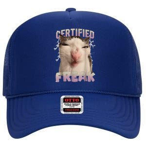 Meme Cat Certified Freak Eat Cement Cursed Cat Funny High Crown Mesh Back Trucker Hat