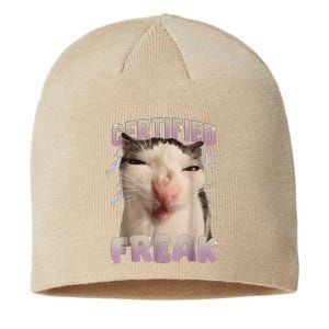 Meme Cat Certified Freak Eat Cement Cursed Cat Funny Sustainable Beanie