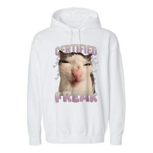 Meme Cat Certified Freak Eat Cement Cursed Cat Funny Garment-Dyed Fleece Hoodie