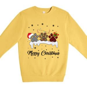 Merry Christmas Dog Paw Santa Hat Reindeer Horns Dog Lover Cute Gift Premium Crewneck Sweatshirt