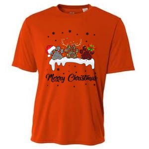 Merry Christmas Dog Paw Santa Hat Reindeer Horns Dog Lover Cute Gift Cooling Performance Crew T-Shirt