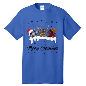 Merry Christmas Dog Paw Santa Hat Reindeer Horns Dog Lover Cute Gift Tall T-Shirt