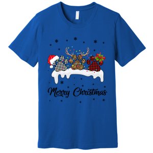 Merry Christmas Dog Paw Santa Hat Reindeer Horns Dog Lover Cute Gift Premium T-Shirt