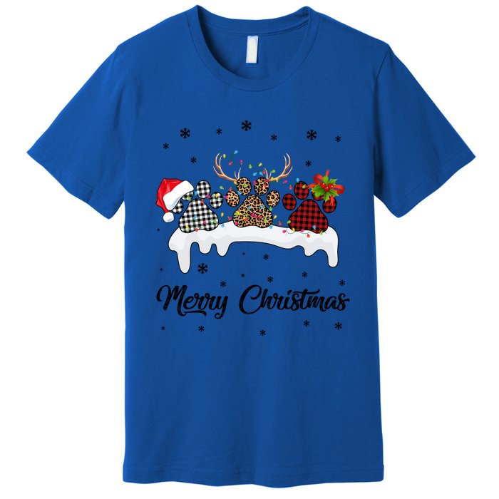 Merry Christmas Dog Paw Santa Hat Reindeer Horns Dog Lover Cute Gift Premium T-Shirt