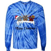 Merry Christmas Dog Paw Santa Hat Reindeer Horns Dog Lover Cute Gift Tie-Dye Long Sleeve Shirt