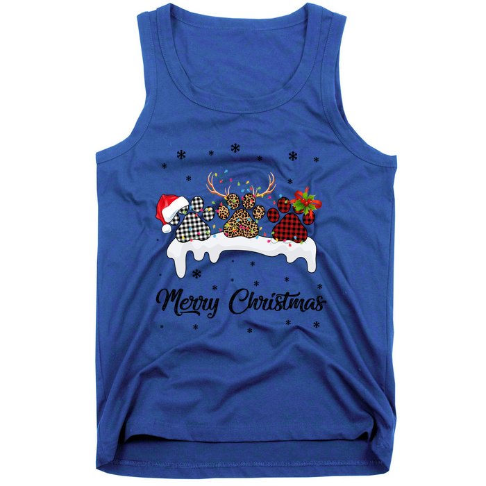 Merry Christmas Dog Paw Santa Hat Reindeer Horns Dog Lover Cute Gift Tank Top