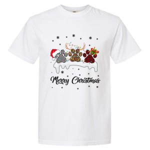 Merry Christmas Dog Paw Santa Hat Reindeer Horns Dog Lover Cute Gift Garment-Dyed Heavyweight T-Shirt