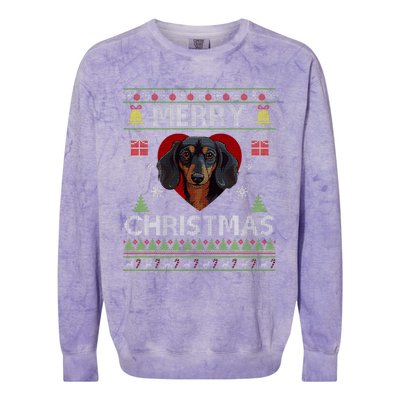 Merry Christmas Dachshund Dog Ugly Sweater Funny Colorblast Crewneck Sweatshirt