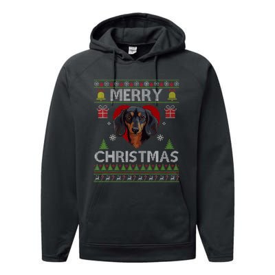 Merry Christmas Dachshund Dog Ugly Sweater Funny Performance Fleece Hoodie