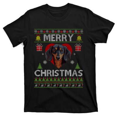 Merry Christmas Dachshund Dog Ugly Sweater Funny T-Shirt