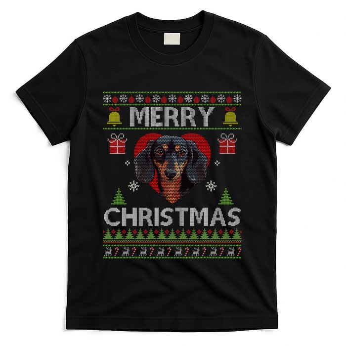 Merry Christmas Dachshund Dog Ugly Sweater Funny T-Shirt