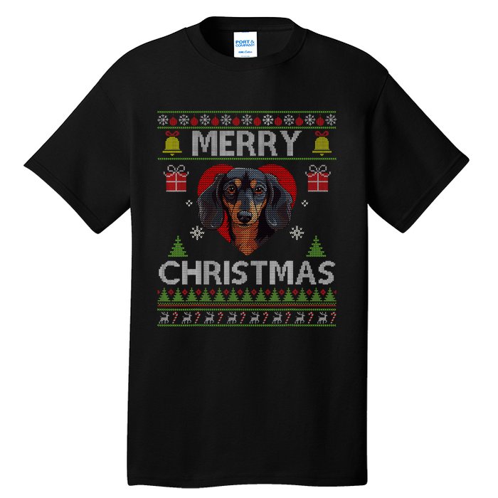 Merry Christmas Dachshund Dog Ugly Sweater Funny Tall T-Shirt