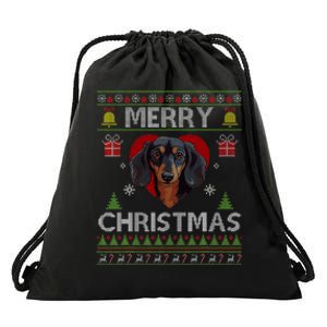 Merry Christmas Dachshund Dog Ugly Sweater Funny Drawstring Bag