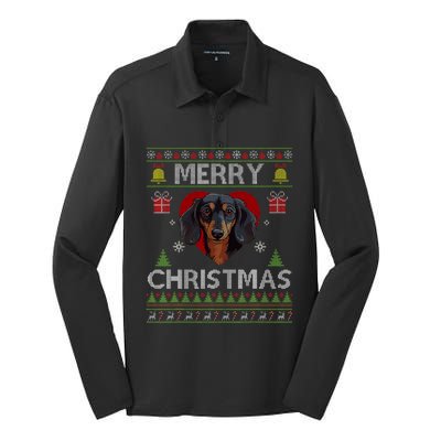 Merry Christmas Dachshund Dog Ugly Sweater Funny Silk Touch Performance Long Sleeve Polo