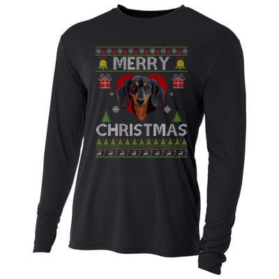 Merry Christmas Dachshund Dog Ugly Sweater Funny Cooling Performance Long Sleeve Crew